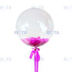 Шар-пузырь прозрачный, с темно-розовыми перьями, 46 см