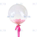 Шар-пузырь прозрачный, с нежно-розовыми перьями, 46 см